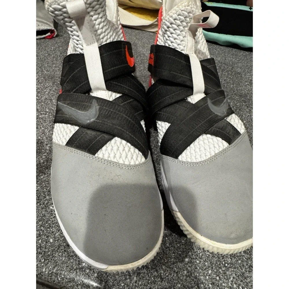 Nike Size 12.5 LeBron Gray Orange White Soldier 12 Flash Crimson EUC A17